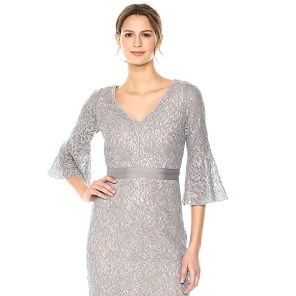 Calvin Klein Sequined Lace Bell Sleeve Long Dress - Picture 2 of 8